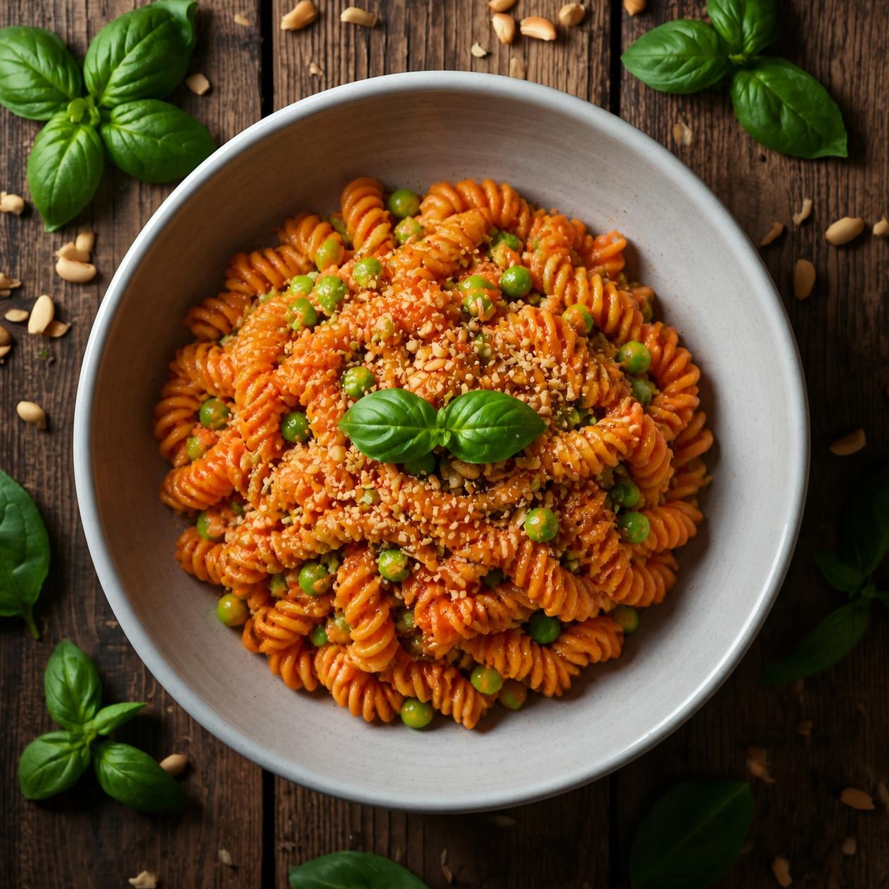 Baked Fusilli with Red Pesto and Green Peas